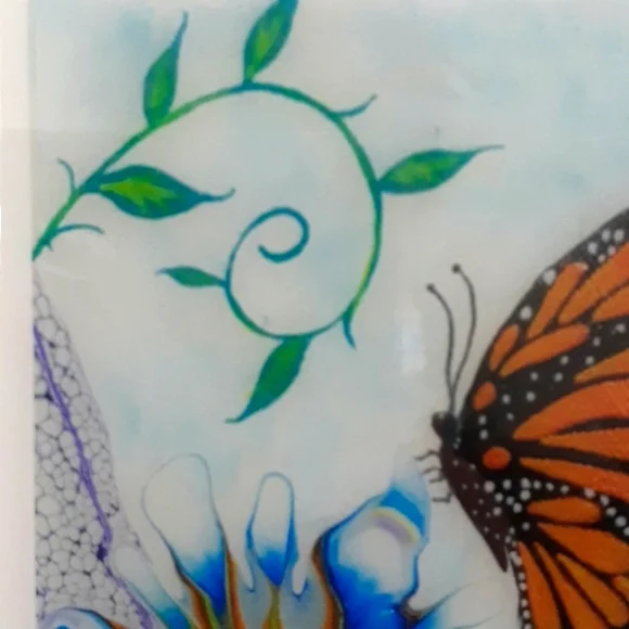 Hand Crafted Framed Butterfly Coaster Ceramic Tile Resin Fluid Wall Art Painting